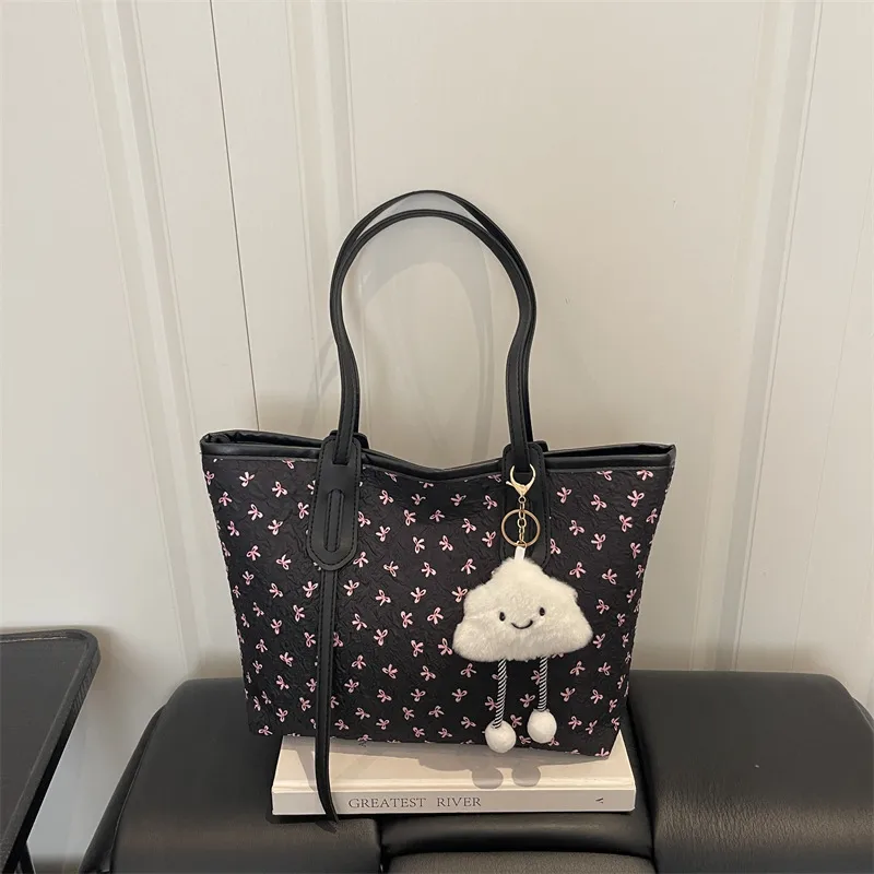 Women’s Nylon Square Tote Bag with Ornament Printing, Perfect for Autumn Season