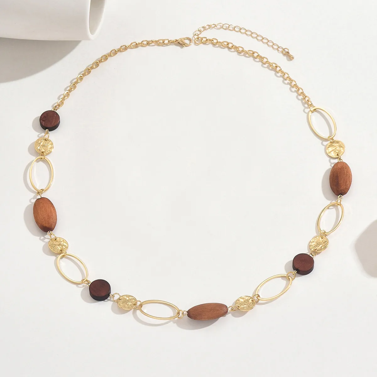 Retro Wooden Geometric Alloy Jewelry Set for Women INS Style Clavicle Necklace and Earring Ensemble