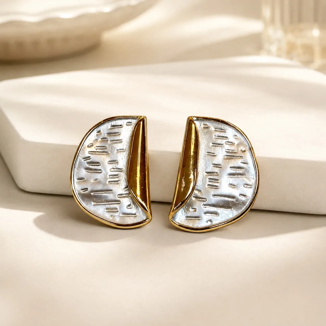 Sector Simple Style Gold Enamel Earrings with 304 Stainless Steel Ear Pins, Unisex Design
