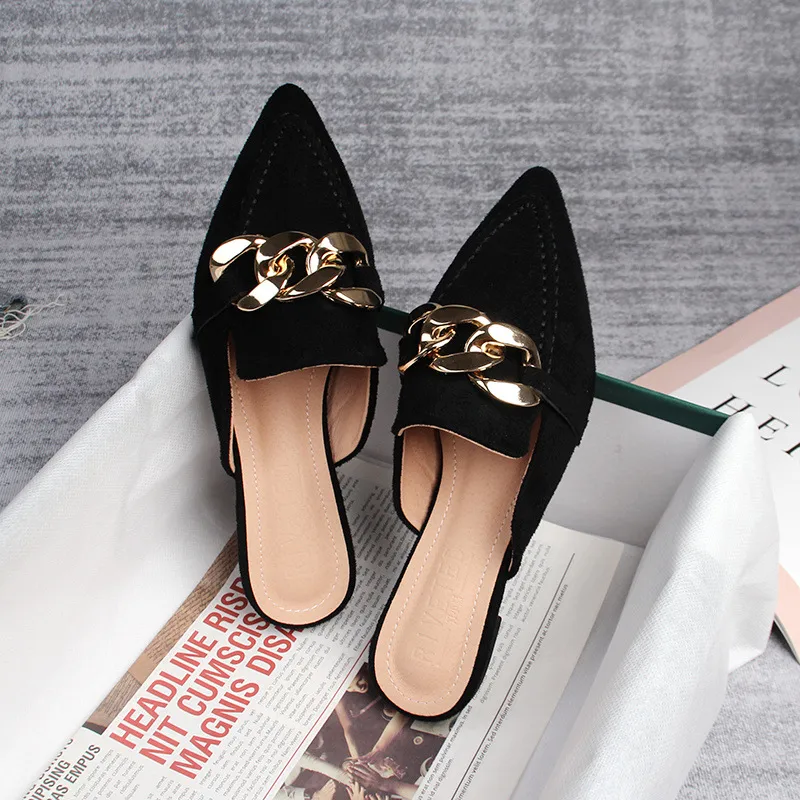 Solid Color Women’s Mules with Suede Upper, Rubber Sole, and Flat Heel, Featuring PU Leather Lining