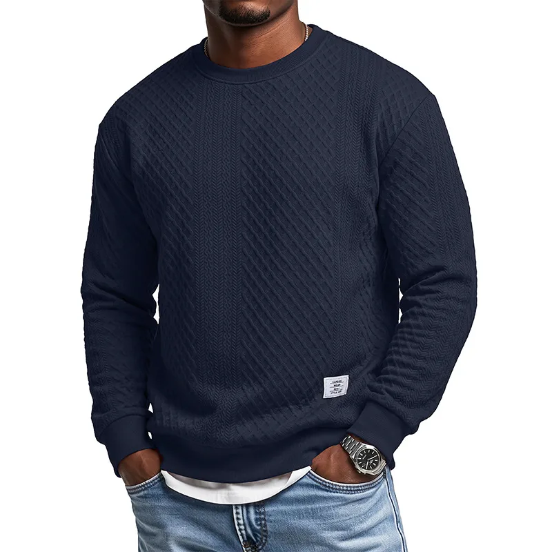 Men's Vintage Style Solid Color Royal Blue Long Sleeve Hoodie in Polyester Featuring Jacquard Craft