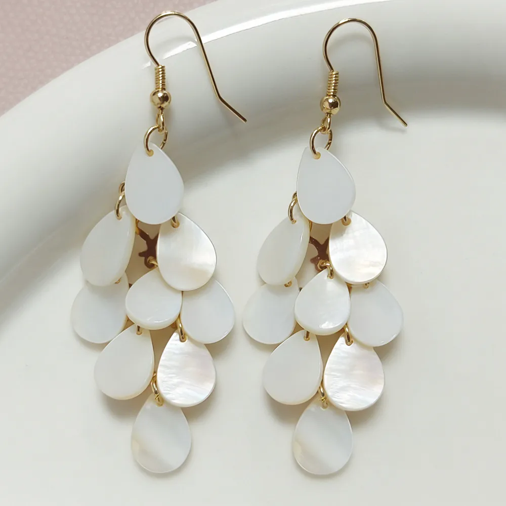 Handmade Shell Clip Earrings for Women with Screw Back in White