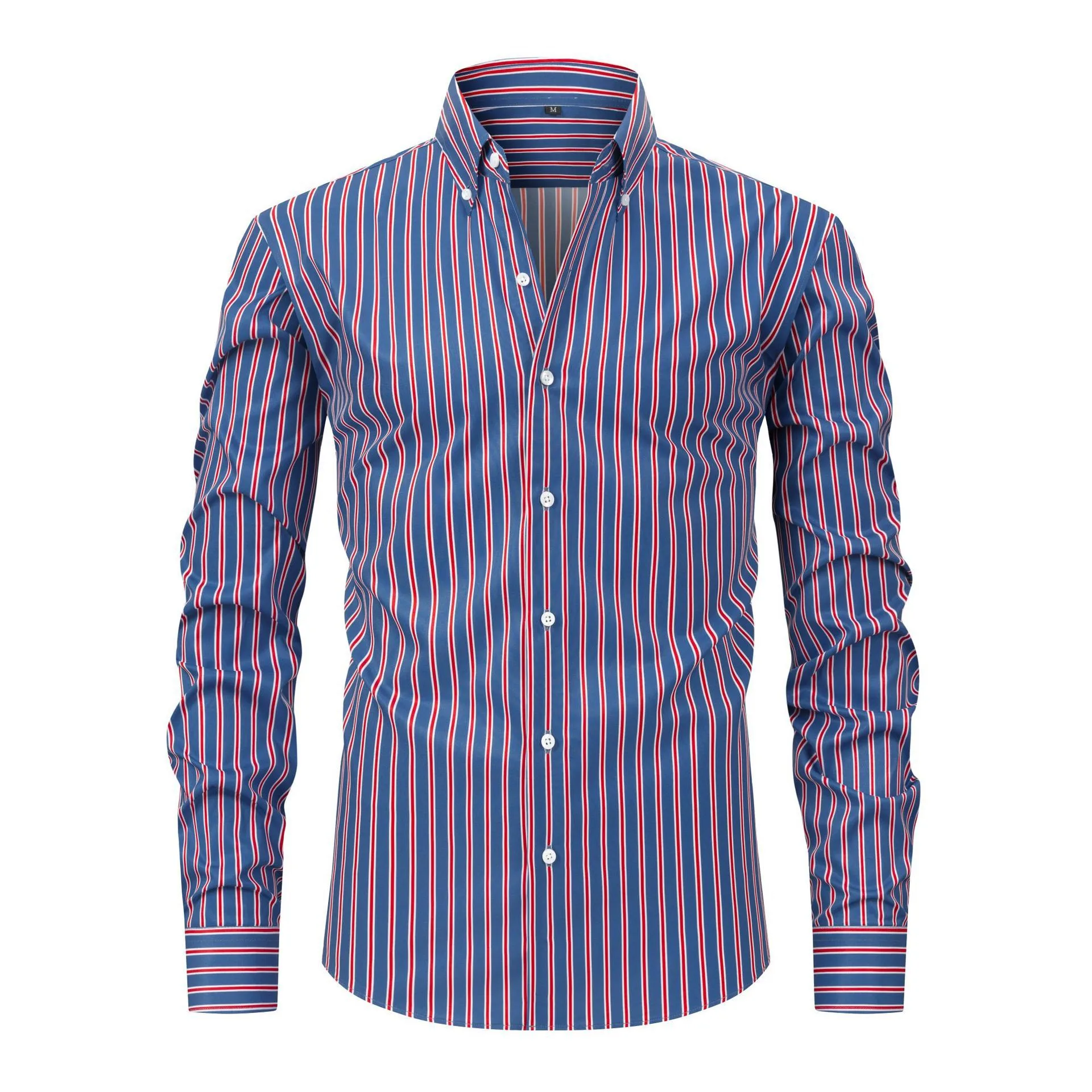 Stripe Casual Long Sleeve Men's Shirt with Printing in 4-Way Stretch Fabric featuring Lapel Collar