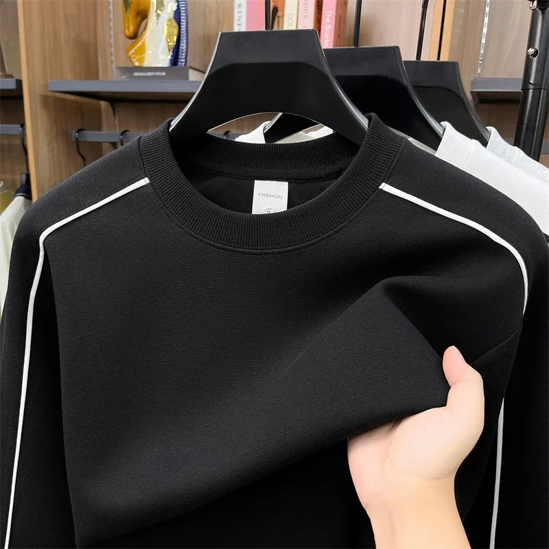 Men's Casual Hoodie in Dyed Black Cotton with Long Sleeves Featuring Solid Color Design