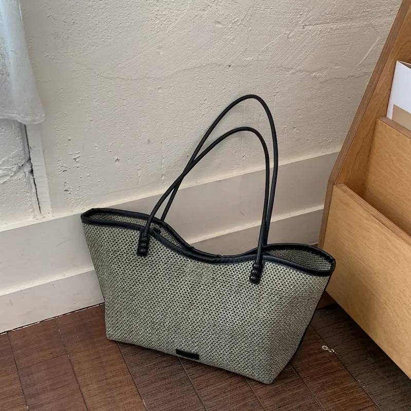 Solid Color Square Straw Tote Bag for Women with Braid Detail and Single Shoulder Strap