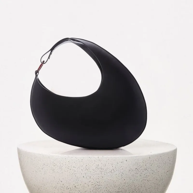 Solid Color Medium Round Underarm Bag for Women in PU Leather with Zipper Closure Featuring Sewing Thread Detail, Streetwear Style