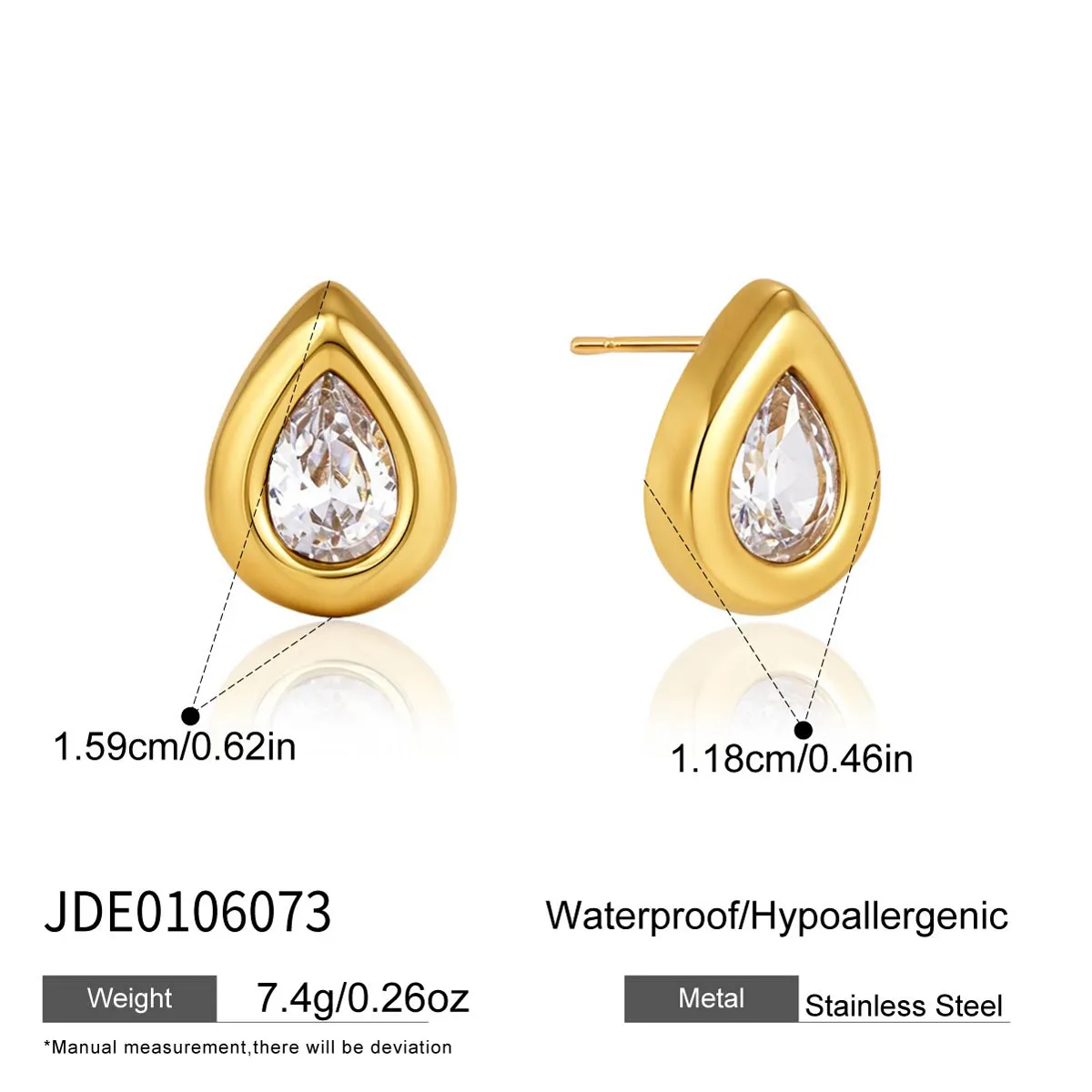 Elegant Geometric Stud Earrings for Women Featuring Waterproof Non Tarnish 304 Stainless Steel with 18K Real Gold Plating and Zircon Inlay