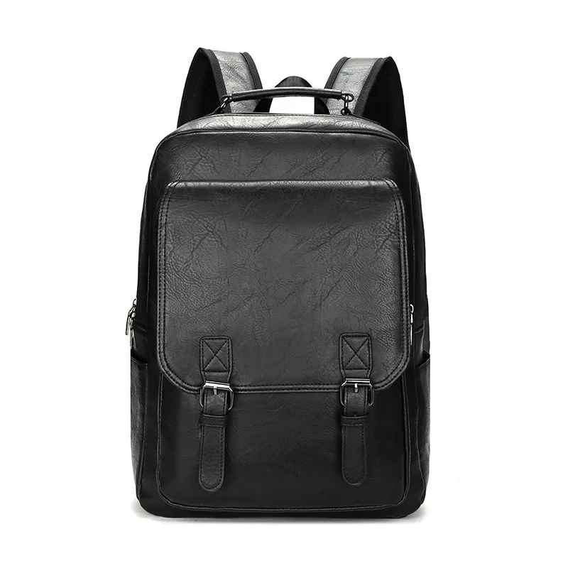 Solid Color PU Laptop Backpack with Breathable Design, 16 Inch Casual Backpack