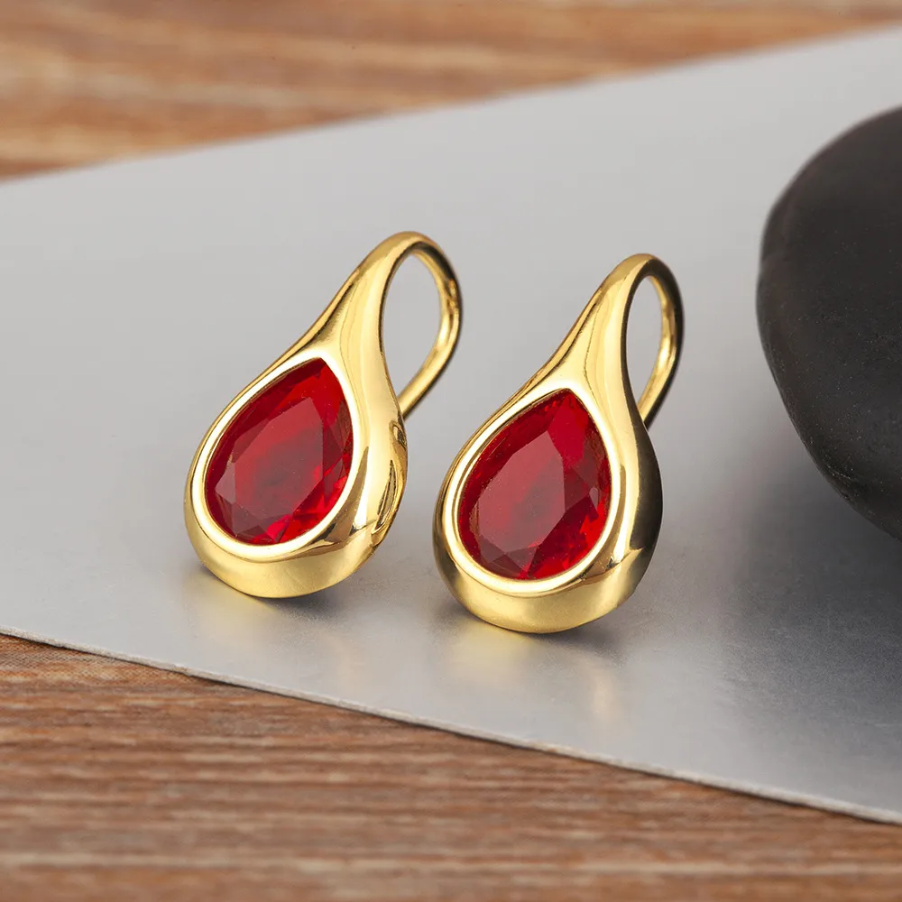 Water Droplets Earrings for Women, Copper with 18K Real Gold Electroplated and Zircon Inlay Stud Earrings