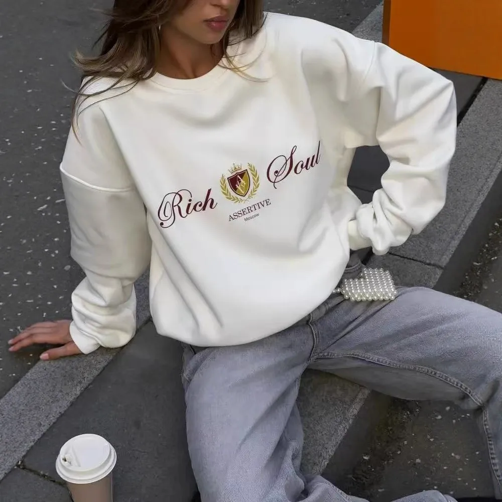 Casual Long Sleeve Polyester Hoodie for Women with Printing and Pullover Design