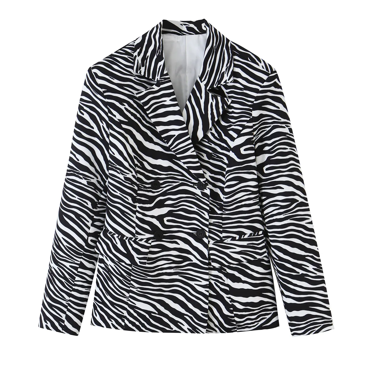 Casual Long Sleeve Polyester Blazer with Lapel Collar Featuring Printing Craft