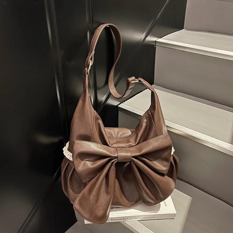 PU Leather Tote Bag for Women Featuring a Square Bow Tie Design with Single Shoulder Strap, Ideal for Winter