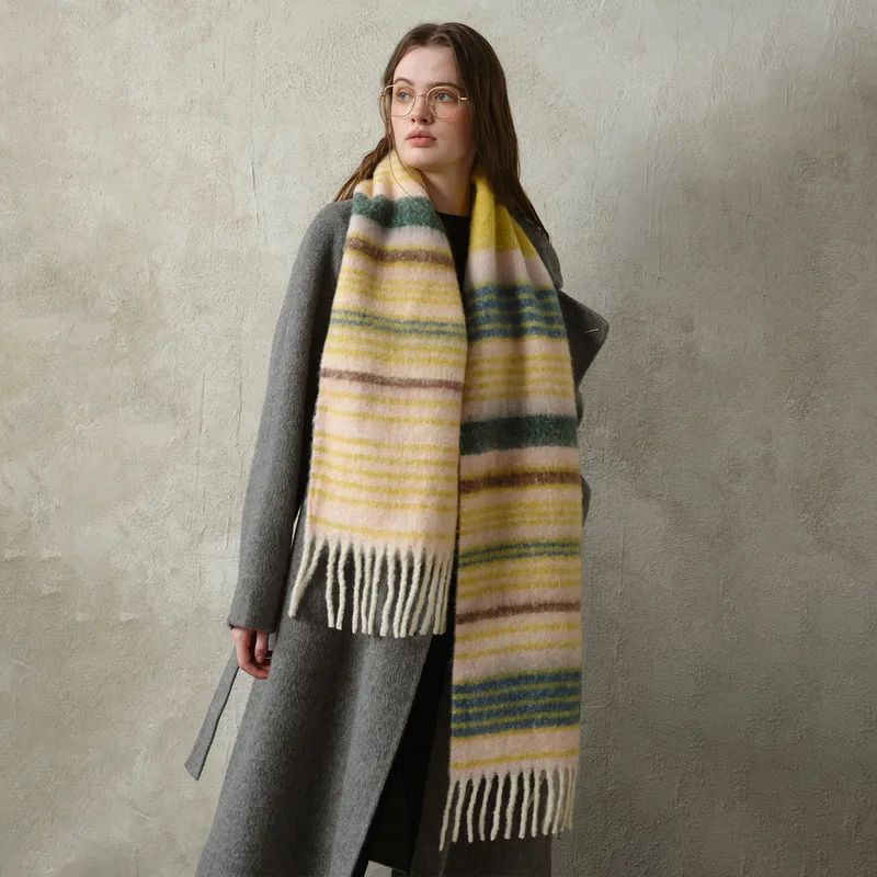 Women's Wool Stripe Scarf in Green for Winter