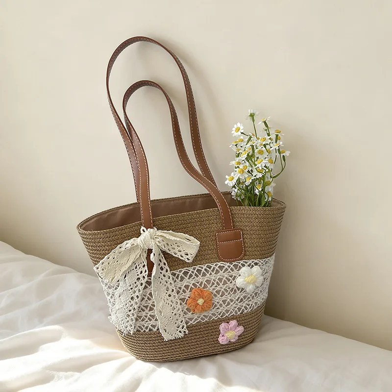 Women’s Square Straw Bag with Braid Design, Single Shoulder Strap, Perfect for Summer