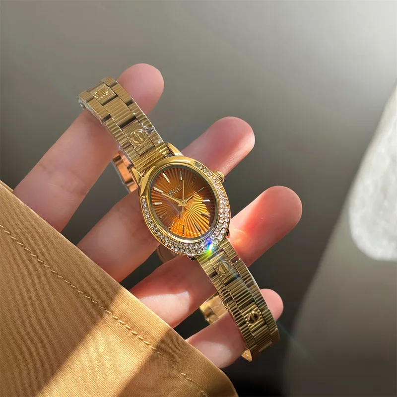 Oval Crescent Full-Diamond Steel Band Watch Women's Light Luxury Pointer Display Small-Dial Watch