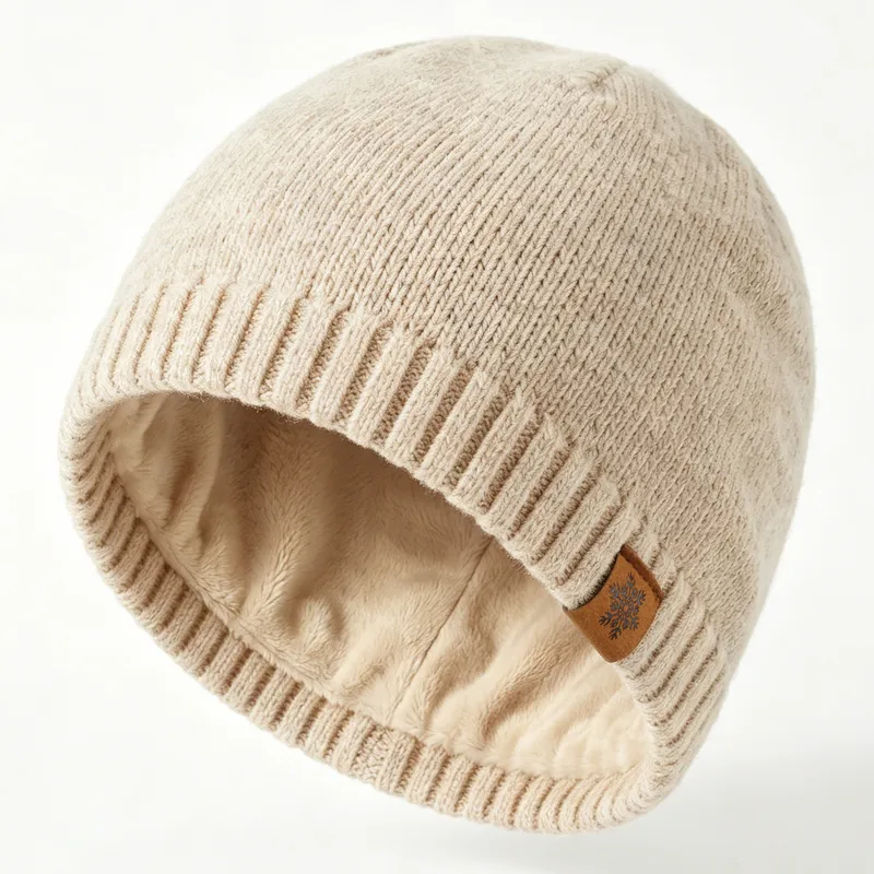 Solid Color Warm Wool Cap for Women in Simple Style, Brimless Design Featuring Acrylic Material with Braid Craft