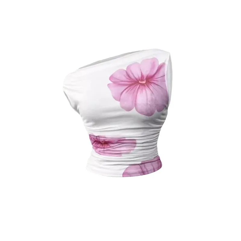 Sexy Slim Short Women's Polyester Tank Top with 3D Floral Pattern