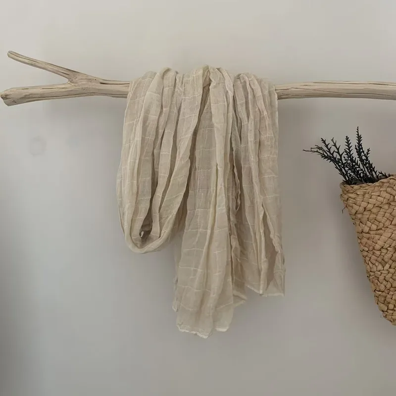 Women’s Linen Lattice Scarf in Beige, Lightweight and Breathable for Summer