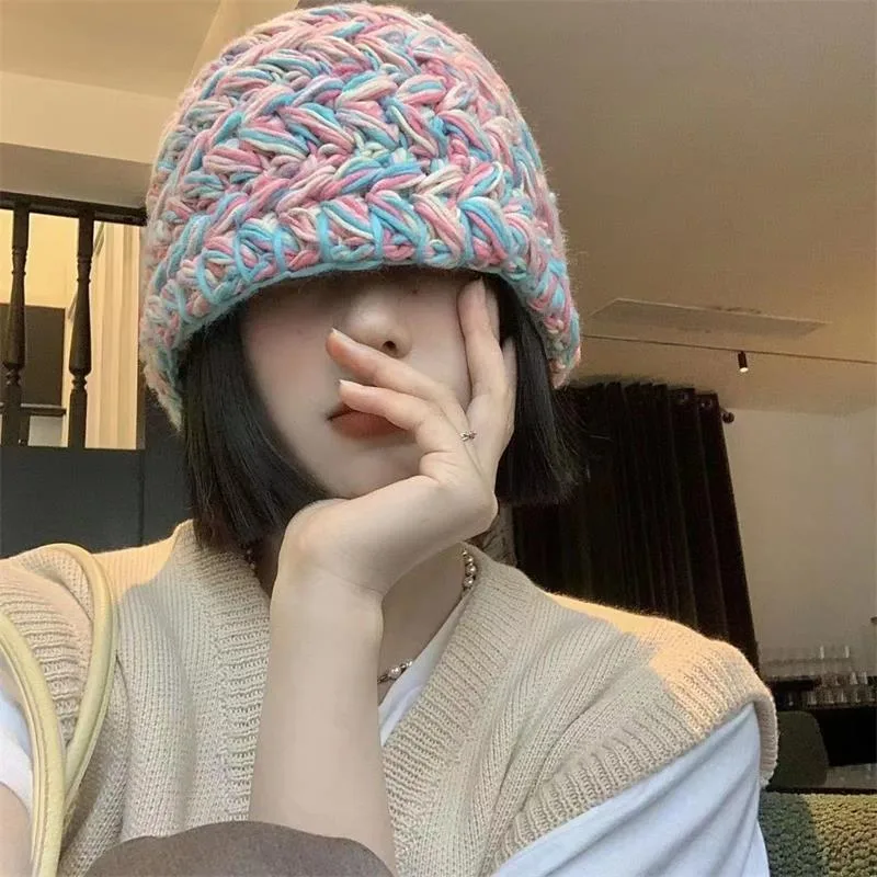 Korean Style Women's Winter Wool Bucket Hat with Ear Wrap Brim