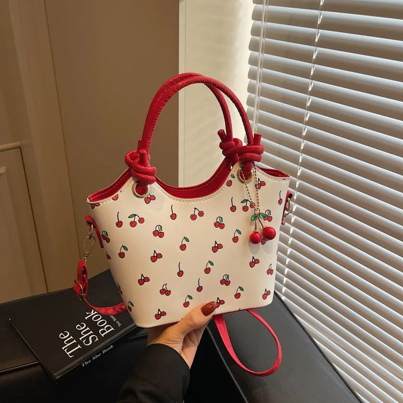 Women’s PU Leather Bucket Bag with Ornament Printing, Stylish Summer Shoulder Bag