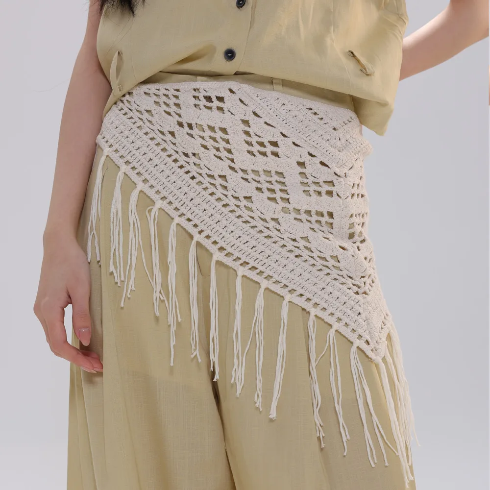 Plaid Cotton Skirt with Belt Featuring Irregular Skirt Design for Spring and Summer
