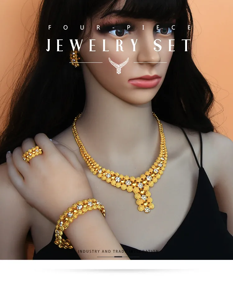 Retro Women’s Jewelry Set Featuring Flowers Pattern with 24K Real Gold Electroplated Alloy and Ball Chain