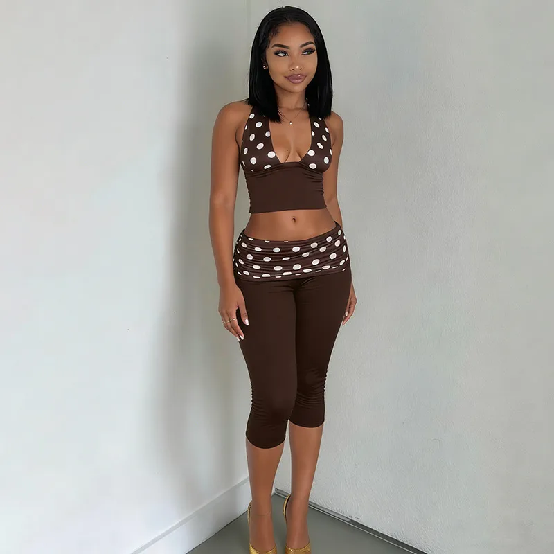 Sexy Pant Co-ord Set in Polyester Featuring Printing with Halter Neck Design, 2 Pieces Set