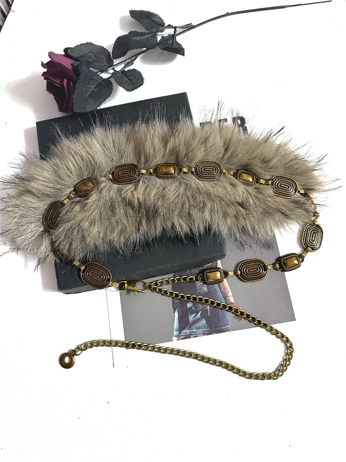 Fuzzy Ball Waist Chain Belt in Silver Metal with Alloy Buckle