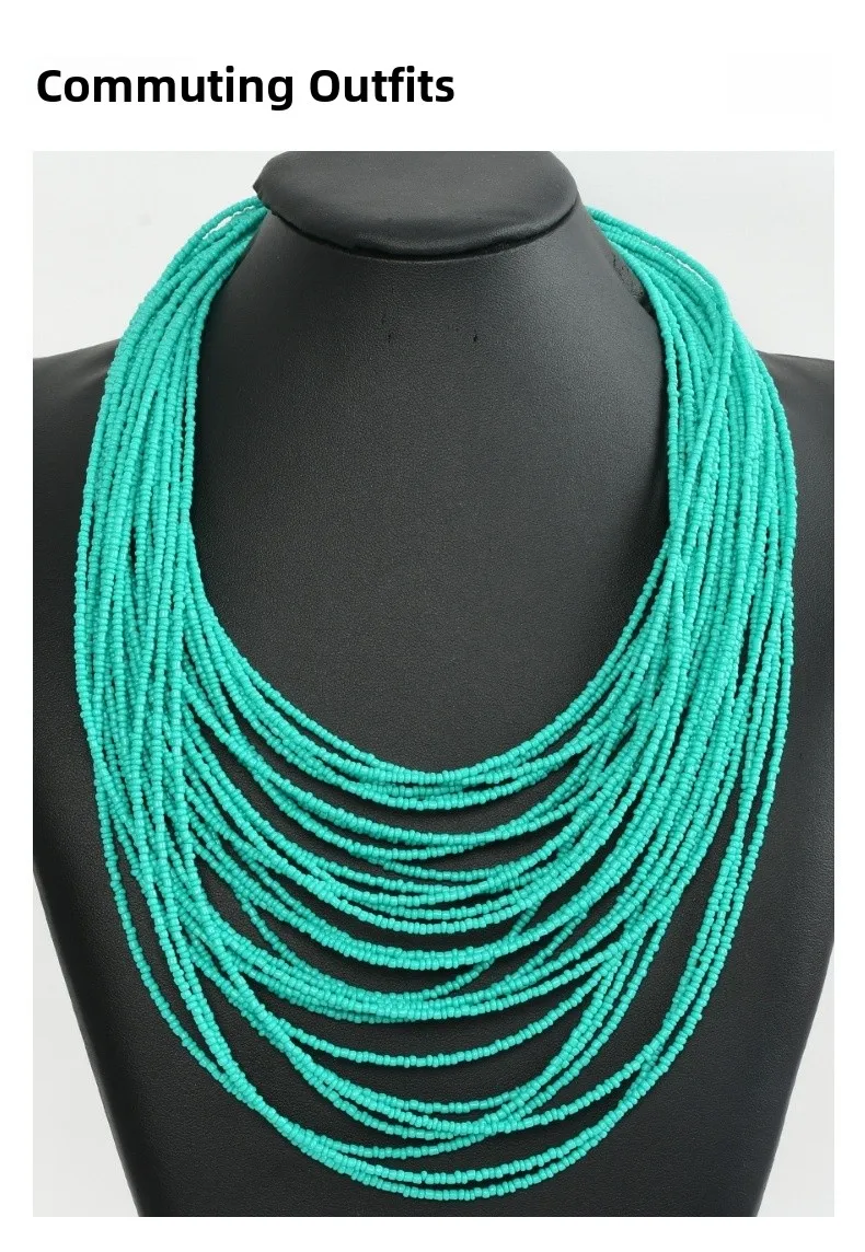 Bohemian Red Beading Layered Necklace with Beaded Chain and Beads Inlay, Unisex Style