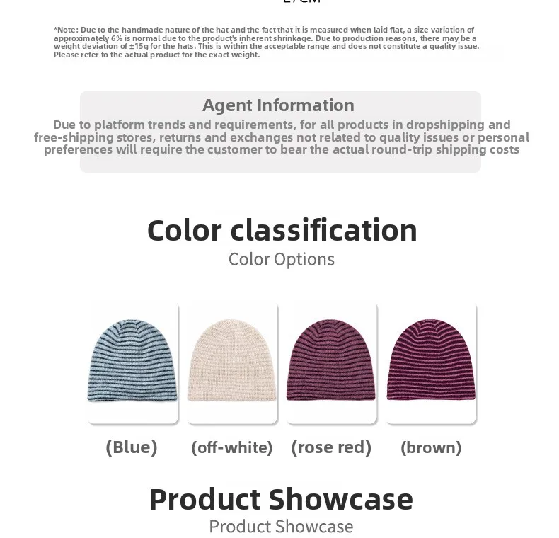 New Style Warm Stripe Wool Cap for Women, Brimless Design in Soft Acrylic Material